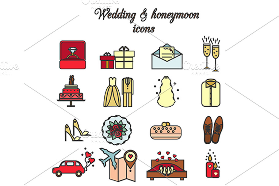 Wedding and romantic icons. eps+jpg