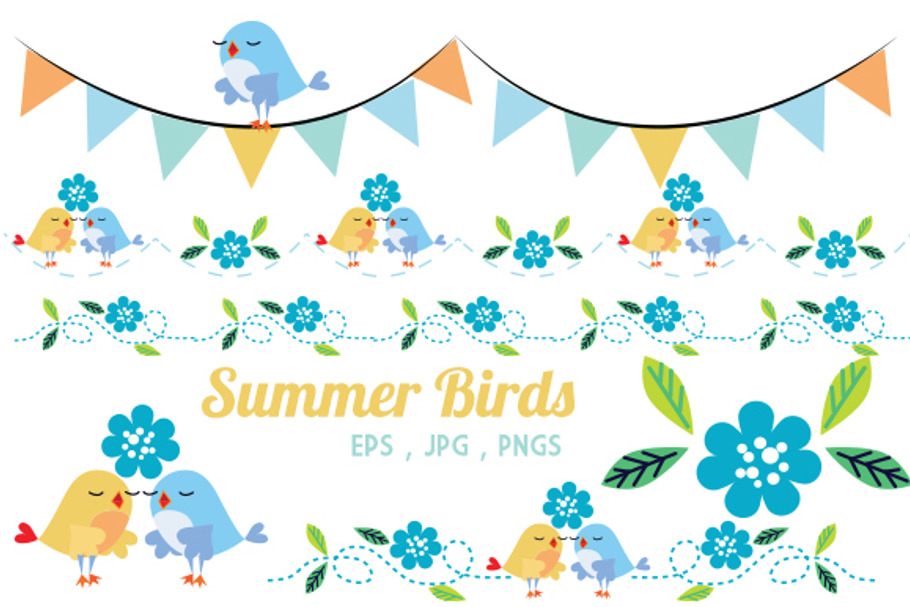 Summer birds singing graphics in Illustrations - product preview 8