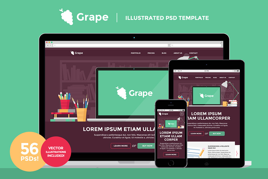 Grape - Illustrated PSD Template