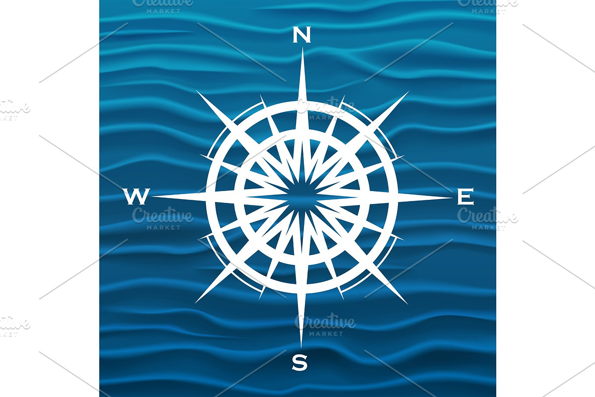 Vector wind rose over blue waves in Illustrations - product preview 8