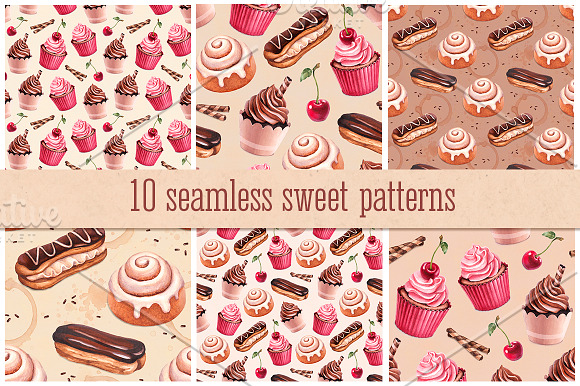 Dessert illustrations and patterns in Illustrations - product preview 1