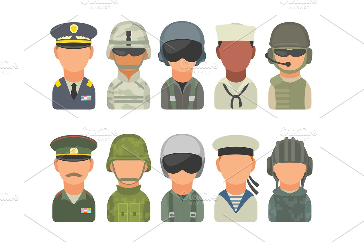 Set icon character military people. Soldier, officer, pilot, marine, sailor, trooper in Illustrations - product preview 8