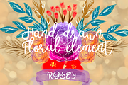 Rosey hand drawn watercolor floral