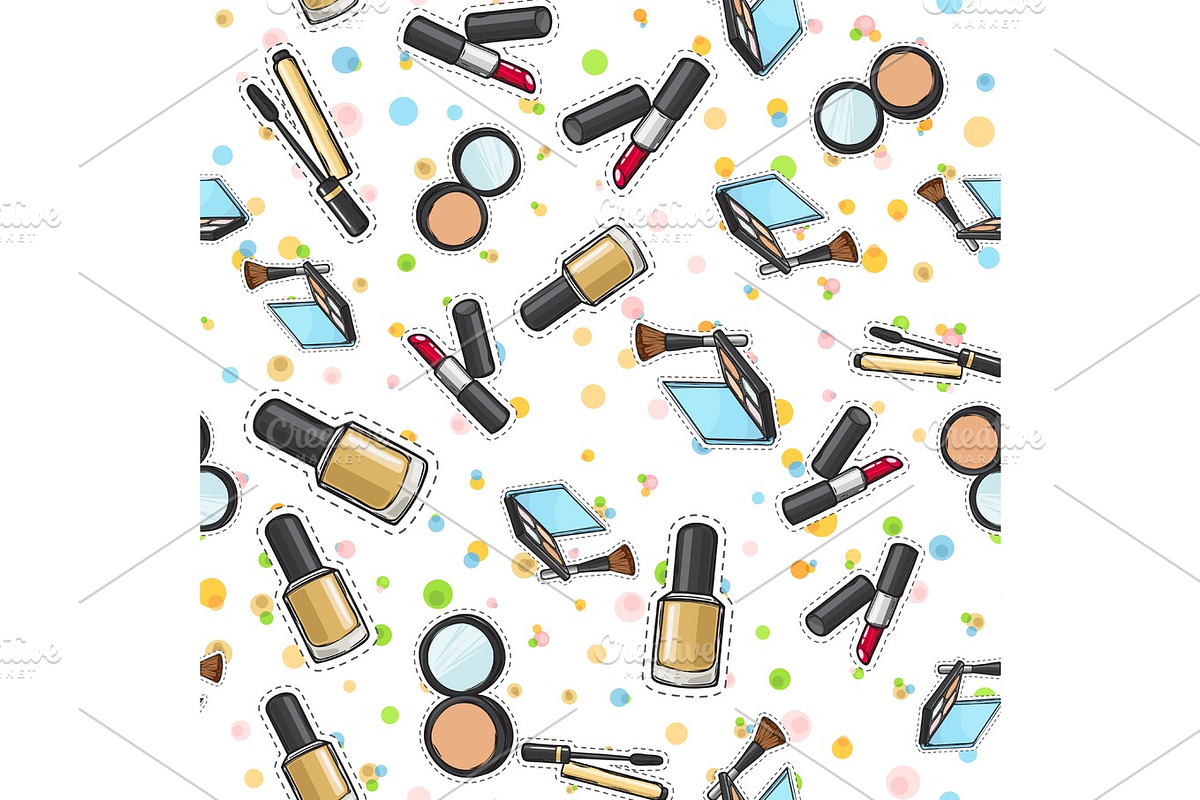 Seamless Pattern. Nail Polish. Powder. Lipstick. in Illustrations - product preview 8