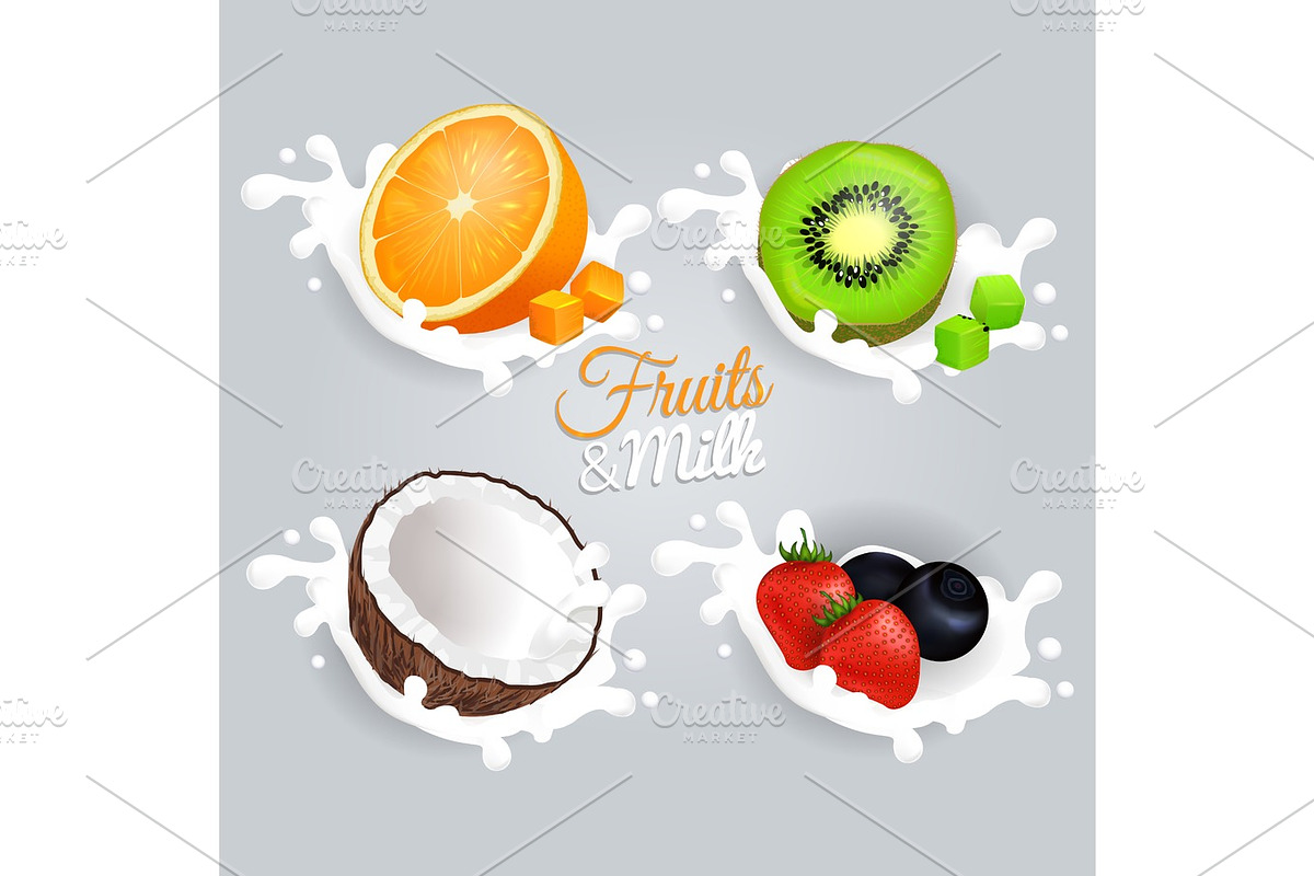 Fruit and Milk Set Concept on Grey Background in Illustrations - product preview 8