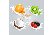 Fruit and Milk Set Concept on Grey Background