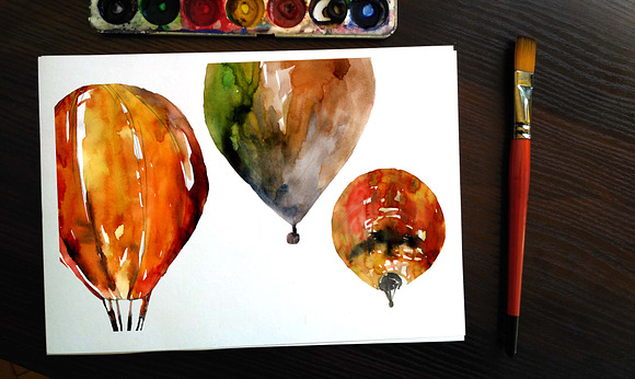 Watercolor balloons in Illustrations - product preview 1