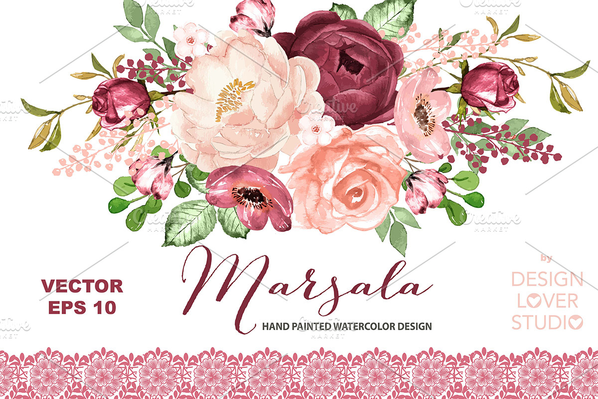 Vector watercolor Marsala design in Illustrations - product preview 8