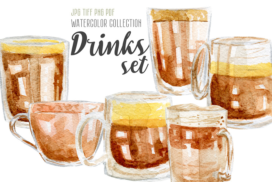 Watercolor drinks set in Illustrations - product preview 8