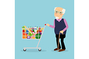 Grandfather with shopping cart with groceries