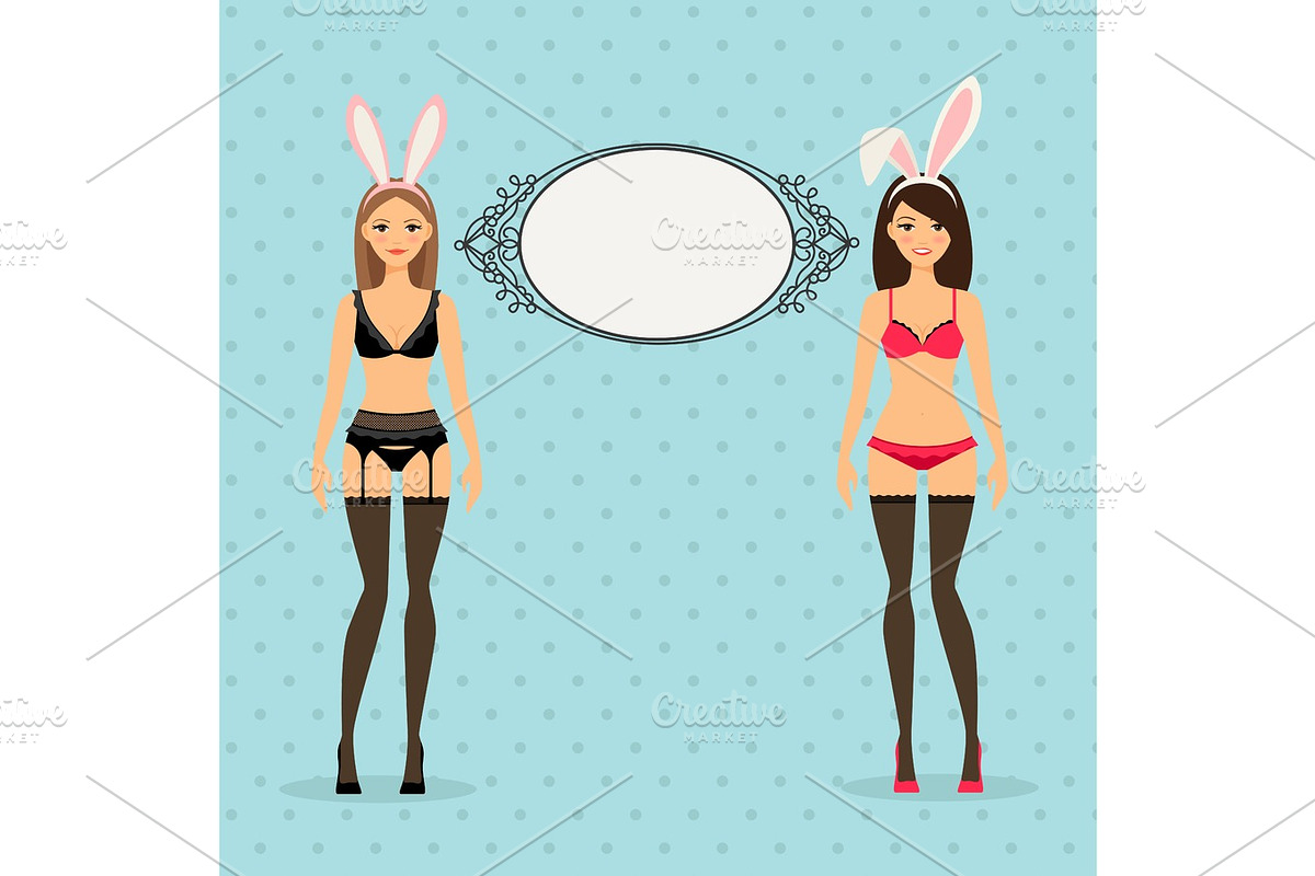 Two sexy girls, blue card template in Illustrations - product preview 8