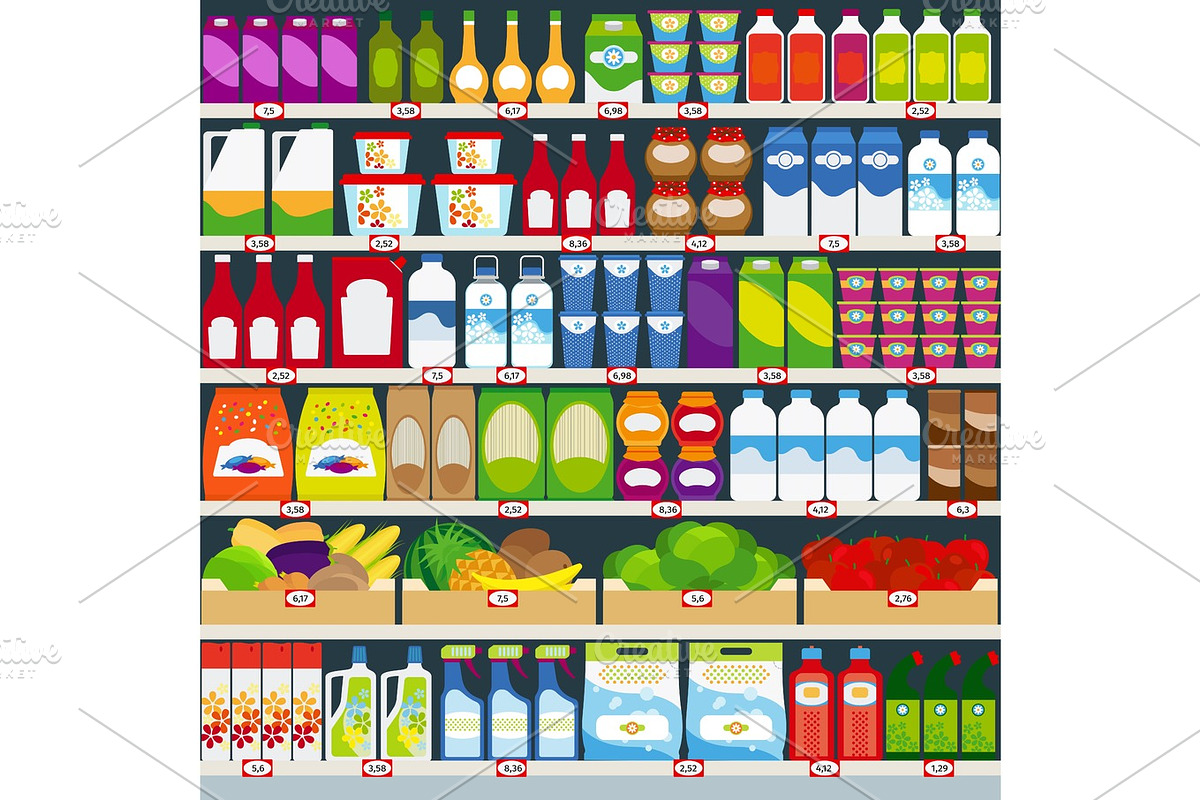 Store shelves with groceries background in Illustrations - product preview 8