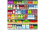 Store shelves with groceries background