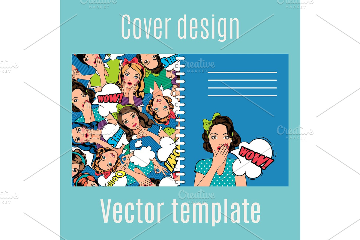 Cover design with popart women pattern in Illustrations - product preview 8