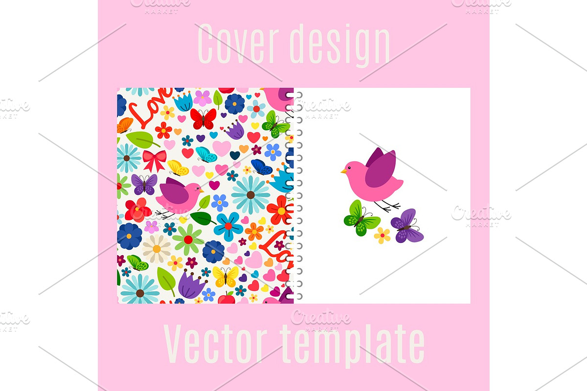 Cover design with spring decorations pattern in Illustrations - product preview 8
