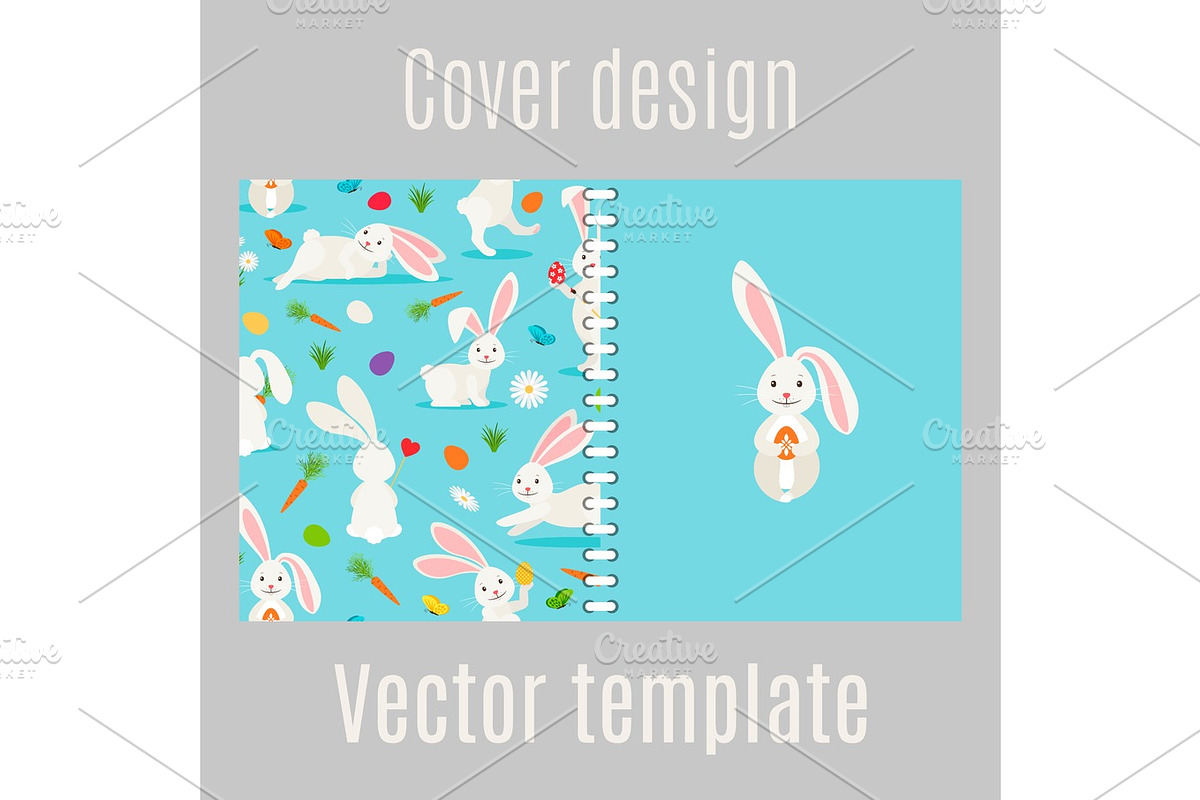 Cover design with white rabbits pattern in Illustrations - product preview 8