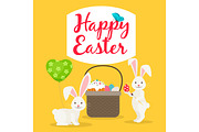 Easter basket and rabbits greeting card