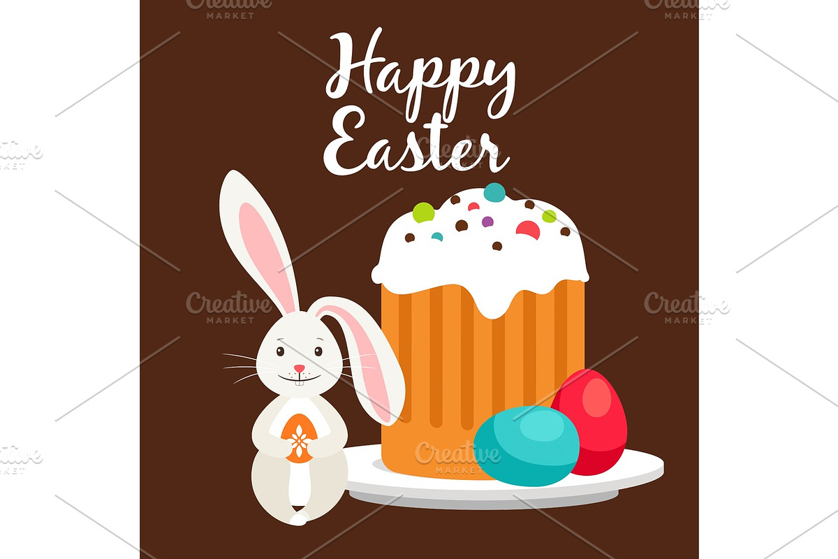 Rabbit and Easter cake greeting card in Illustrations - product preview 8