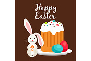 Rabbit and Easter cake greeting card