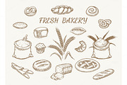 Fresh bakery elements sketch
