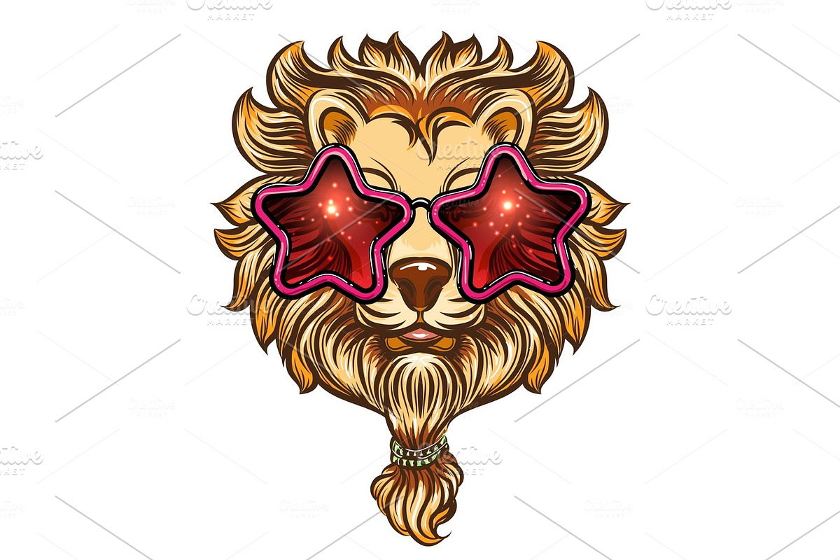 Stylish lion with beard in sunglasses in Illustrations - product preview 8