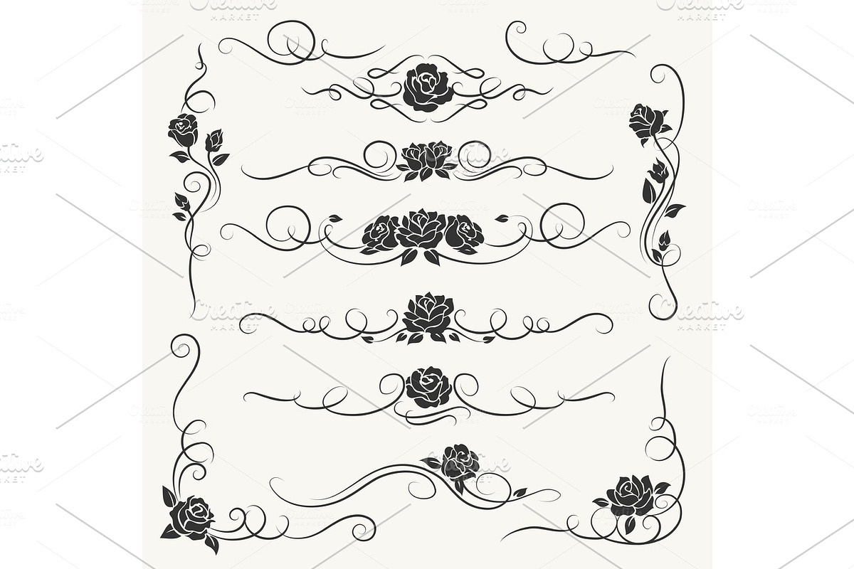 Flourish roses decorative ornaments in Illustrations - product preview 8