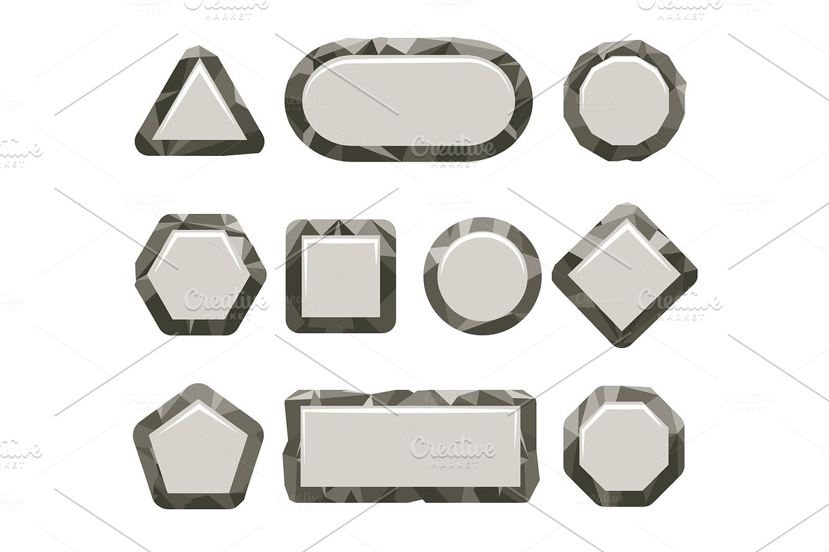 Indie game grey rock button set in Illustrations - product preview 8