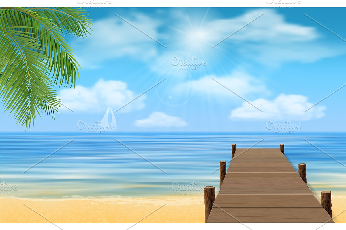 sea beach and wooden jetty in Illustrations - product preview 8