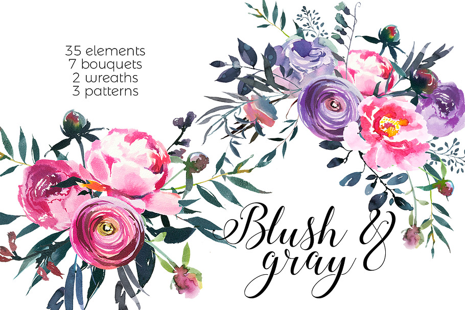 Blush & Gray Watercolor Flowers 