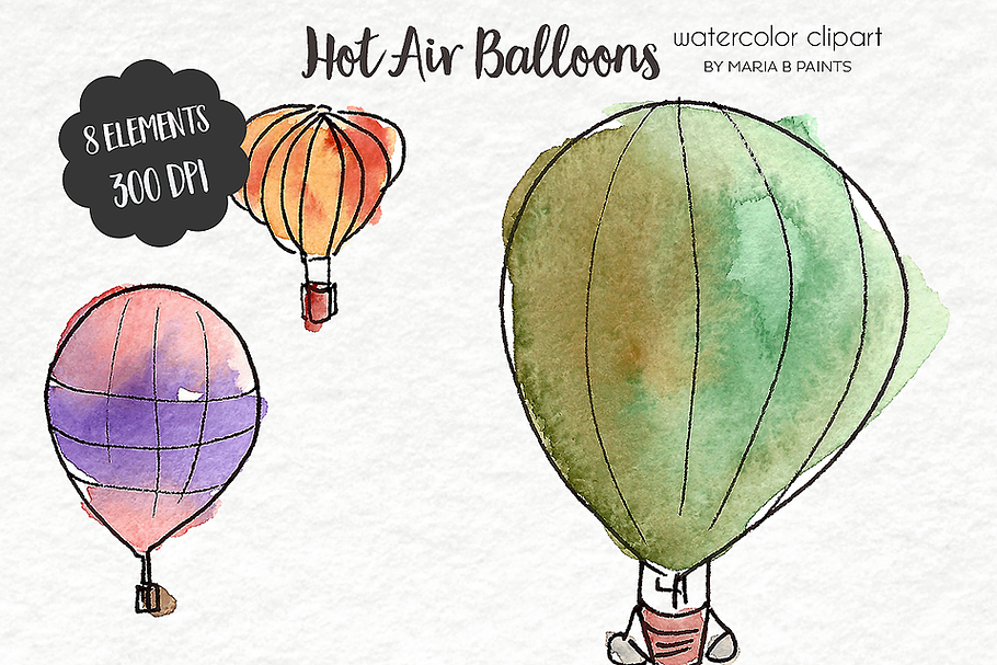 Watercolor Clip Art - Balloons