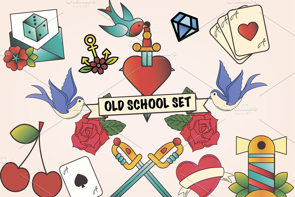 Old school tattoos Set in Illustrations - product preview 8