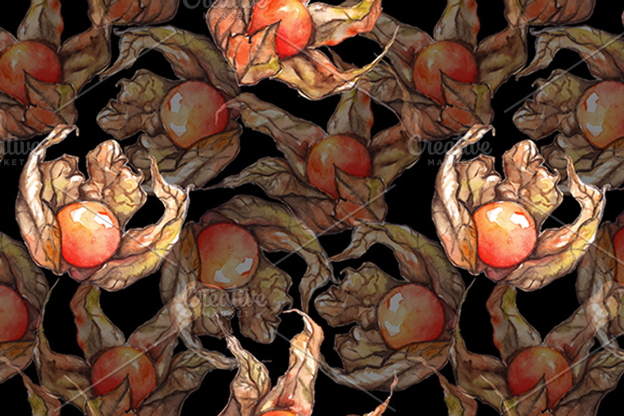 Watercolor physalis seamless pattern in Patterns - product preview 8