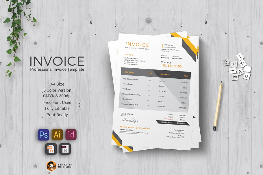 Creative Invoice Template  in Stationery Templates - product preview 8