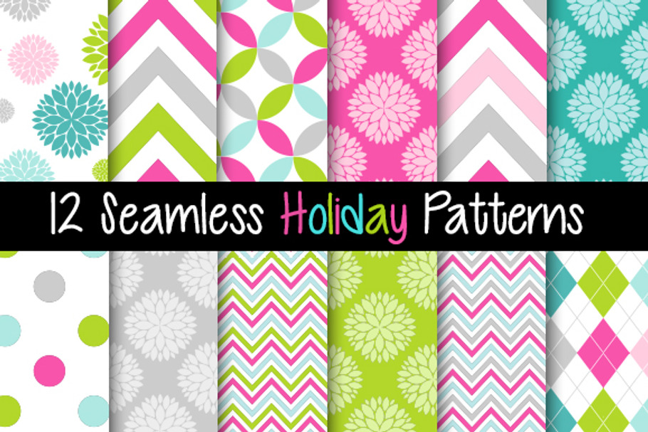 12 Seamless Holiday Patterns - Pink in Patterns - product preview 8