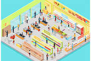 Supermarket Interior in Isometric Projection. 3D