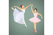 Three young ballet dancers standing in pose flat design