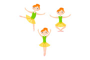 Little smiling ballerinas in dance pattern art cartoon style