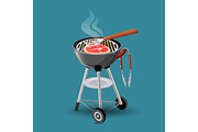 Meat fried on barbecue grill icon in cartoon style isolated
