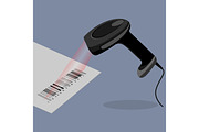 Black handheld barcode scanner scanning bar code