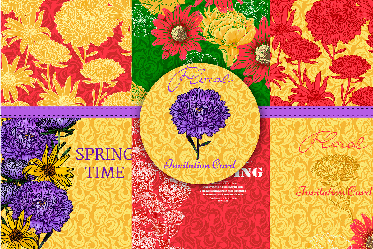 Collection of floral patterns & card in Postcard Templates - product preview 8