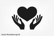 Heart in the hands vector icon.