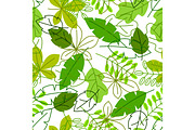 Seamless floral pattern with stylized green leaves. Spring or summer foliage
