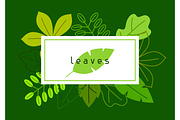 Natural card with stylized green leaves. Spring or summer foliage