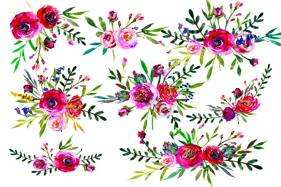 Bright Purple Watercolor Flowers in Illustrations - product preview 16