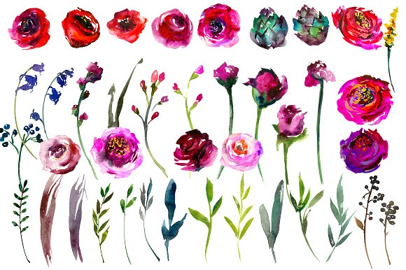 Bright Purple Watercolor Flowers in Illustrations - product preview 18