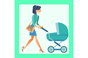 young mother with a baby carriage