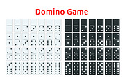 Full set of white and black dominoes isolated on white. Complete double-six set. Flat illustration.