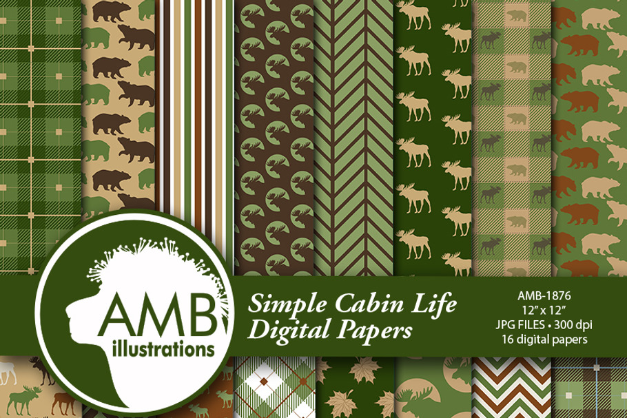 Green Rustic Cabin papers AMB-1876