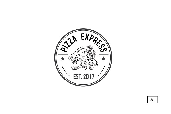 Pizza Retro Badge Logo Template