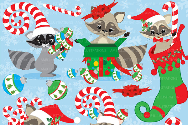 Christmas Raccoons Clipart - 281
